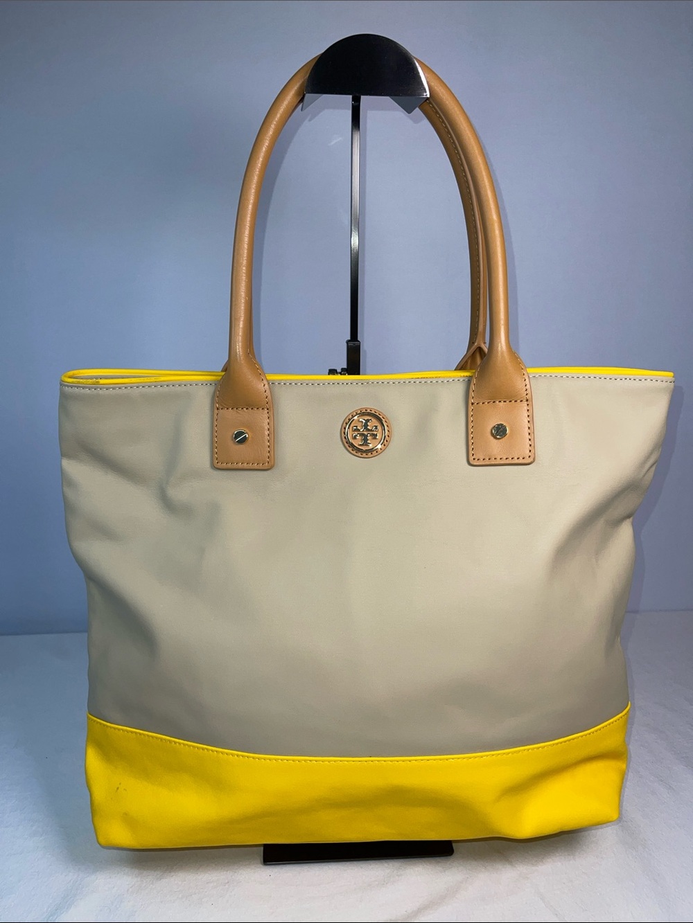Tory Burch Pierson Dipped Canvas Jaden Tote Yellow Beige